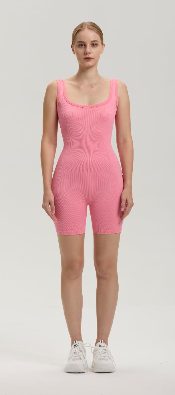 Romper for Women Workout Rompers Seamless Square Neck One-Piece Ribbed Jumpsuit Yoga Sleeveless Tank Top Outfits - Image 3