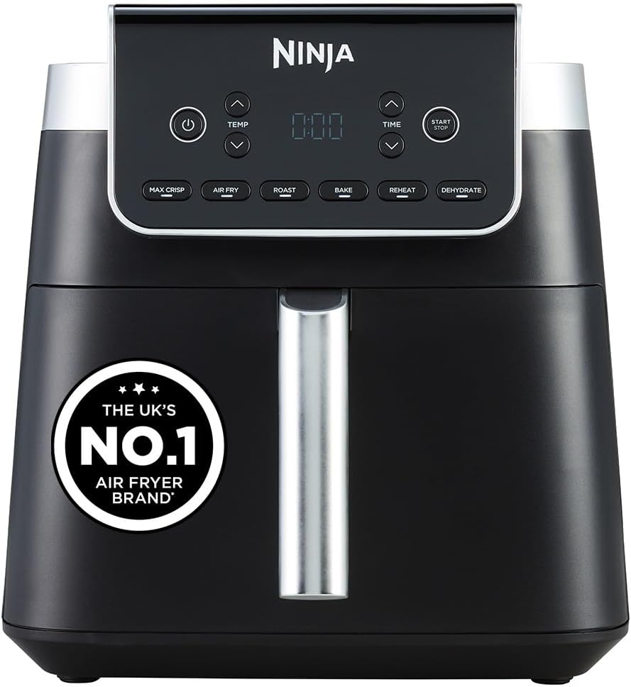 Ninja Air Fryer MAX PRO, 6.2L, Uses No Oil, Large Square Single Drawer, Roast, Bake, Air Fry, Digital, Cook From Frozen, Non-Stick, Dishwasher Safe Basket & Crisper Plate, Grey, AF180UKBRN