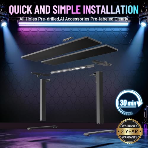Image of Veken 55 Inch Large Electric Standing Gaming Desk, Heights Adjustable,Sit to Stand Up, Work Home Office Computer Table for Study, Walking Pad, Writing, and Games, Wooden Desktop Desks, Black | Height Adjustable Sit Stand Up Computer Tables for Home Office, Study and Writing, Suit students, employees and group work