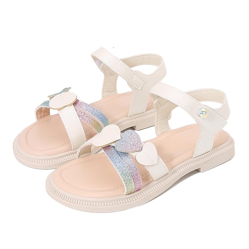 Image of kkdom Girls Cute Heart Sandals Open Toe Summer Flats Dress Sandals Shoes
