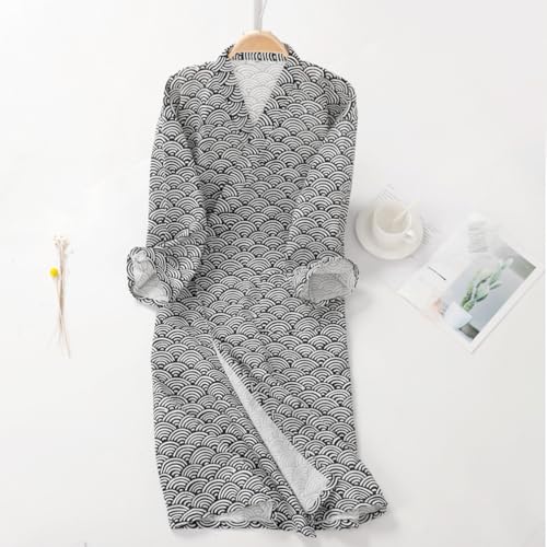 Image of SIQITECHNO Men Kimono Robe Cotton Yukata Spa Sauna Bathrobe Sleepwear Japanese Kimono for Women Loungewear Nightgown Dressing