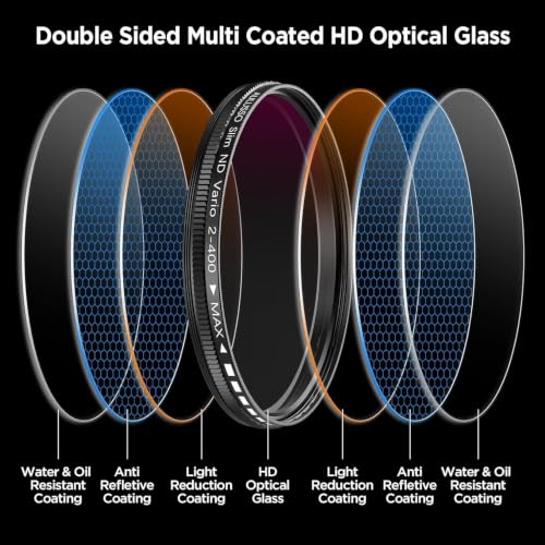 Image of 52mm Variable ND2-ND400 Filter with Upgraded Phone Clip, Neutral Density Filter Lens for iPhone 16 /15 /14 /13 Pro Max Samsung Moto Google TCL, HD Double-Sided Multi-Coated Glass