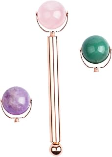 OUNONA Crystal Roller Massager with 3 Replacement Roll Beads Skin Care Massage Tool and Alloy Frame, Easy to Hold for Face and Neck for Relief and Travel Use