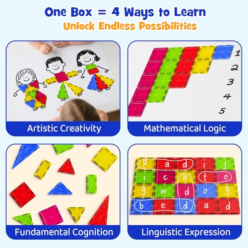 Image of Jumbo Magnetic Tiles with Secure Metal Case, 32 Pcs Large Magnetic Building Blocks for Kids 3-8, STEM Toys for Toddlers, Preschool Learning Montessori Toys, Age 3+ Boy Girl Gift