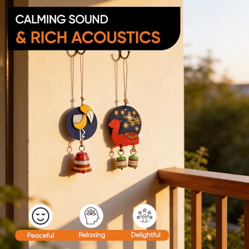 Image of Aakriti Art Creations Desert Melody Wind Chime Set | Handmade Modern Art Wooden & Metal Wind Chimes | Decorative Indoor & Outdoor Hanging for Balcony, Garden, Living Room & Gifting