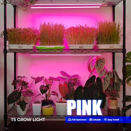 Image of Barrina T5 LED Grow Lights, Full Spectrum Growing Light, 2FT 10W, 8 Packs | 80W (8 x 10W), Linkable Plant Grow Lights for Indoor Plants, Greenhouse, and Shelves, Plug and Play, Separate On /Off, Pink