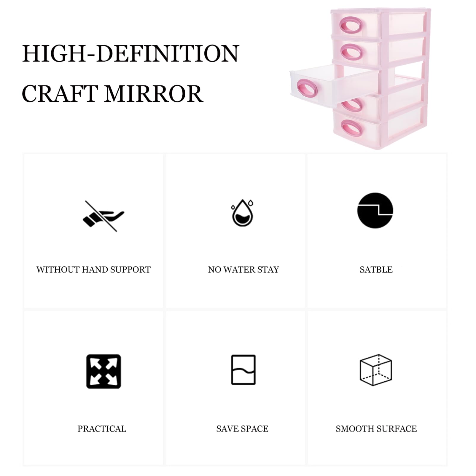 NUOBESTY Organizzatore da Scrivania Multifunzionale a 5 Strati in Pp Rosa, Cassetto per Cosmetici e Trucchi Design Semplice, Pratico e Decorativo per Ufficio e Casa