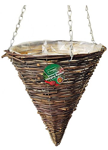 Kingfisher HB12RC Dark Rattan Cone Hanging Basket, Brown, 12-Inch