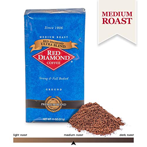 Red Diamond Ground Coffee | Ultra Blend | Medium Roast | 100% Premium Arabica Beans | Strong & Full-Bodied Flavor | 11 Ounce Resealable Bag #TOP1