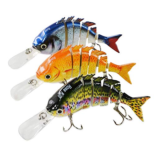 Rose Kuli Fishing Lures for Bass Multi Jointed Lifelike Crankbait 3 Pack Fishing Tackle Kits
