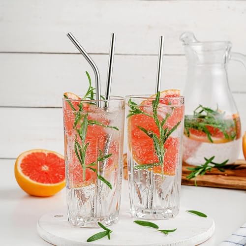 4 Pieces Stainless Steel Straws - Reusable Drinking Straws with Cleaning Brush for Parties, Summer Smoothies, Milkshakes, Water, Juices, Cocktails, and Hot Beverages (Curved & Straight) - Image 4