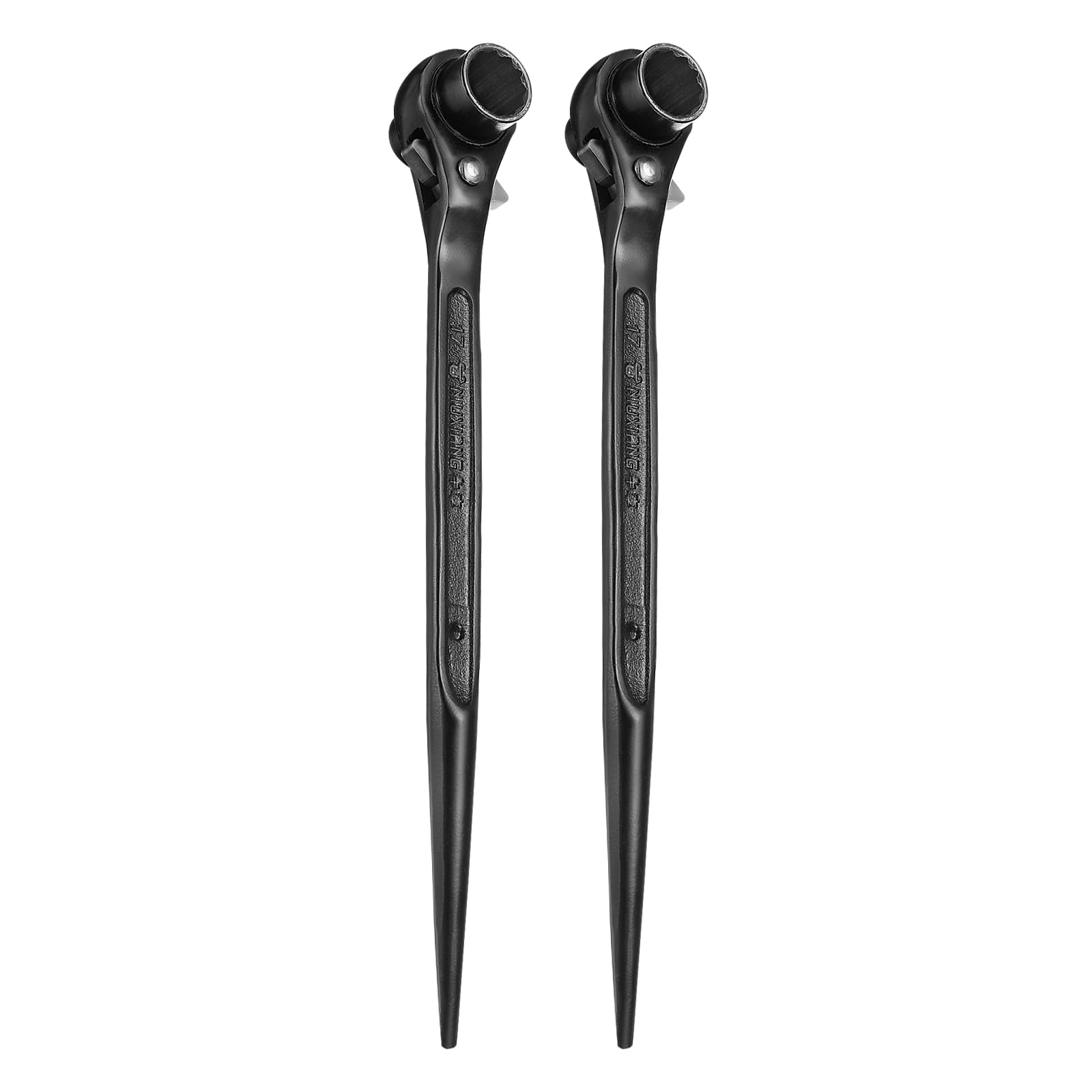 sourcing map 2pcs Scaffolding Podger Ratchet Wrench 13mm x 17mm CR-V 12 Point Double Ended Socket Ratcheting Podger Scaffold Spud Spanner Tool for Auto Repair Mechanical Maintenance, Black