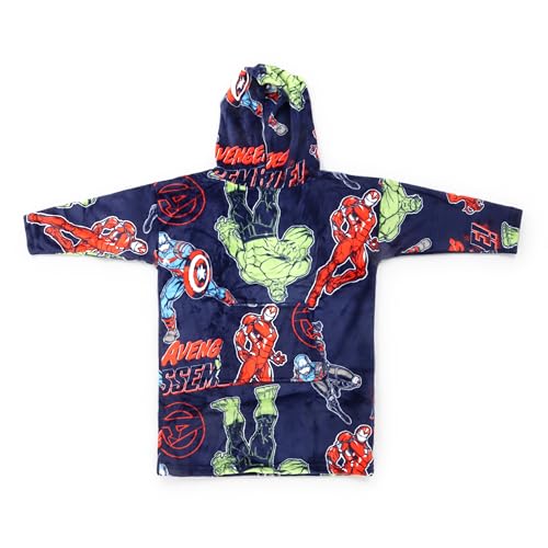Jay Franco Wearable Throw Blanket Kids Oversized Plush Hooded Blanket with Pocket Ultra Soft Cozy Fleece Throw for Lounging Travel Blue - Avengers 24x32 - Kid