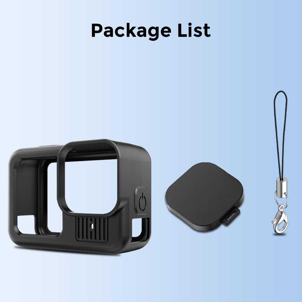 Yantralay Silicone Lanyard Sleeve Protective Cover + 6PCS Tempered Glass Screen Guard with Silicone Lens Cover Compatible with Go Pro Hero 9 Black Action Camera (Silicone Cover) 3