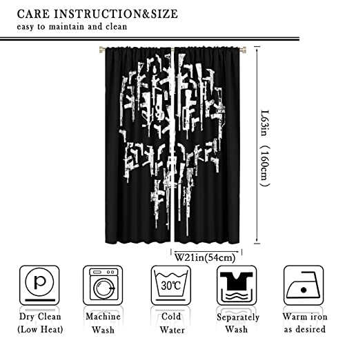Denruny Gothic Skull Curtains,Cool White Skull Consisting Of Guns Curtains For Bedroom,Curtains For Windows,42X63In #TOP1