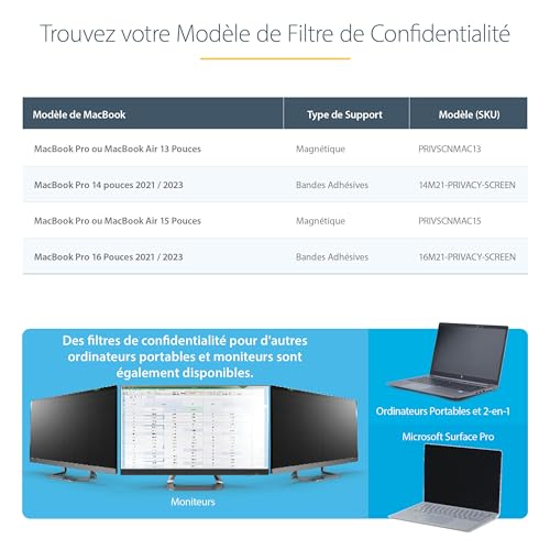 Filtre de confidentialité Macbook 13 StarTech.com mat brillant PRIVSCNMAC13