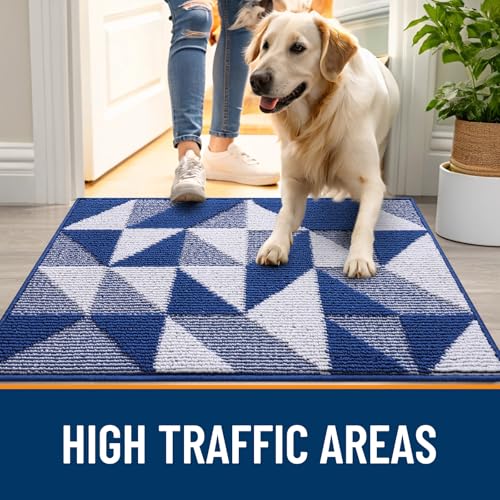 Image of OLANLY Door Mat Indoor Entrance Washable 32x20, Odor-Free Low-Profile Front Back Geometric Doormat, Absorbent Resist Dirt Entry Carpet, Easy to Clean Sturdy Inside Floor Mats for Entryway, Navy