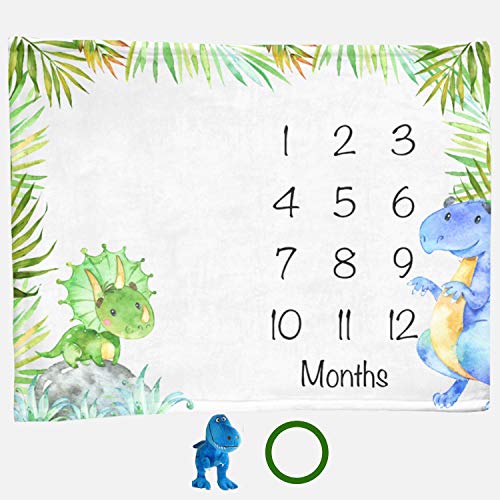 Dinosaur Month Blanket Boy, Baby Monthly Milestone Blankets, Infant Dino Nursery Tyrannosaurus Rex, Triceratops, Nap Mat Girl, Photo Props
