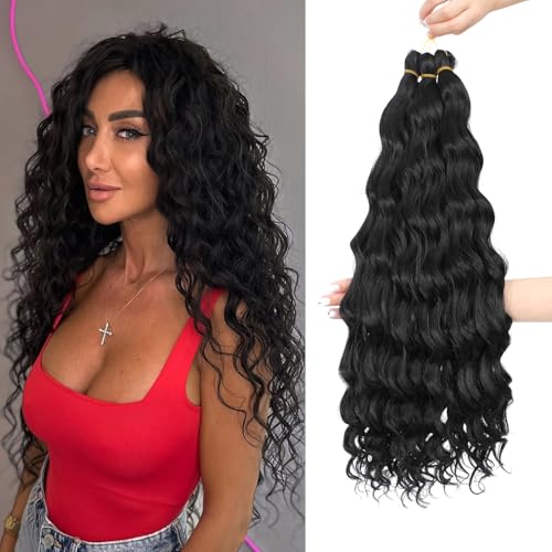 MLETULIPS Extensiones de pelo rizado con crochet ondulado, ondulado, suave, sintético, bohemio, rizado, trenzas de crochet para mujeres (1B, 20 pulgadas/3 paquetes)