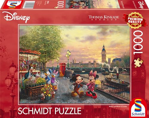 Schmidt Spiele 58044 Thomas Kinkade, Disney, Topolino e Minnie di Londra, Puzzle da 1000 Pezzi, Multicolore, normale
