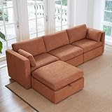 CHITA Modular Sectional Sofa, FSC Certified L Shaped Cloud Couch, Modular Sectional Couch, 112 inch Width,4 Seat Modular Sofa with Storage Ottoman, Terracotta