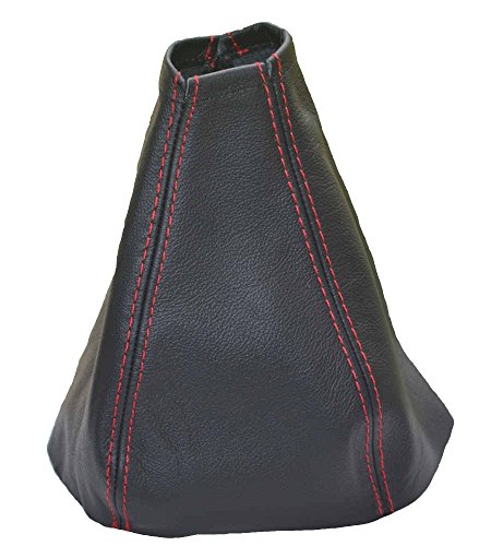 The Tuning-Shop Ltd Piel auténtica para Palanca de Cambios, Color Negro y Rojo