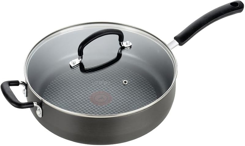Ultimate - Olla gigante antiadherente anodizada dura con tapa y mango auxiliar de 5 cuartos, apta para horno a 400 F, tapa apta para 350 F, utensilios de cocina, sartén profunda, sartén, ollas y sartenes, apta para lavavajillas, ónix