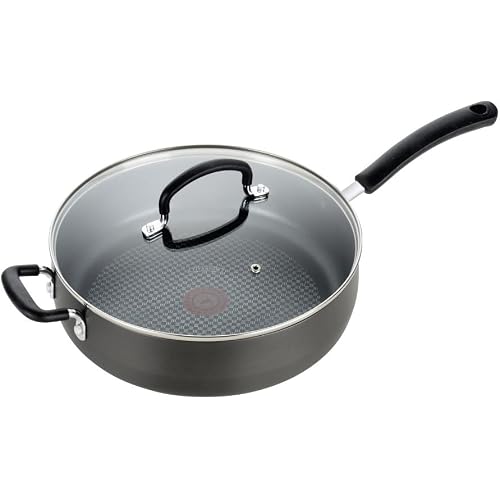 T-Fal Ultimate Hard Anodized Non Stick Jumbo Cooker With Lid & Helper Handle 5 Quart, Oven Broiler Safe 400F, Lid Safe 350F, Cookware, Deep Frying Pan, Skillet, Pots and Pans, Dishwasher Safe, Onyx