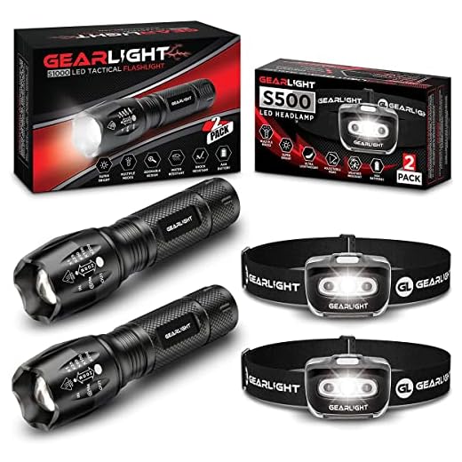 GearLight S1000 LED Tactical Flashlight with Holster [2 Pack] + GearLight S500 LED Headlamp [2 Pack] Bundle