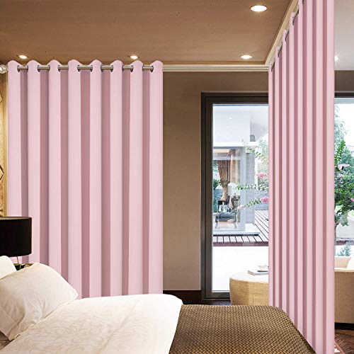 Yakamok Extra Wide Blackout Curtain for Sliding Glass Door, Grommet Thermal Insulated Room Divider Curtain 100W x 96L inch, Room Darkening Patio Curtain,8.3ft Wide x 8ft Tall, 1 Panel,Pink
