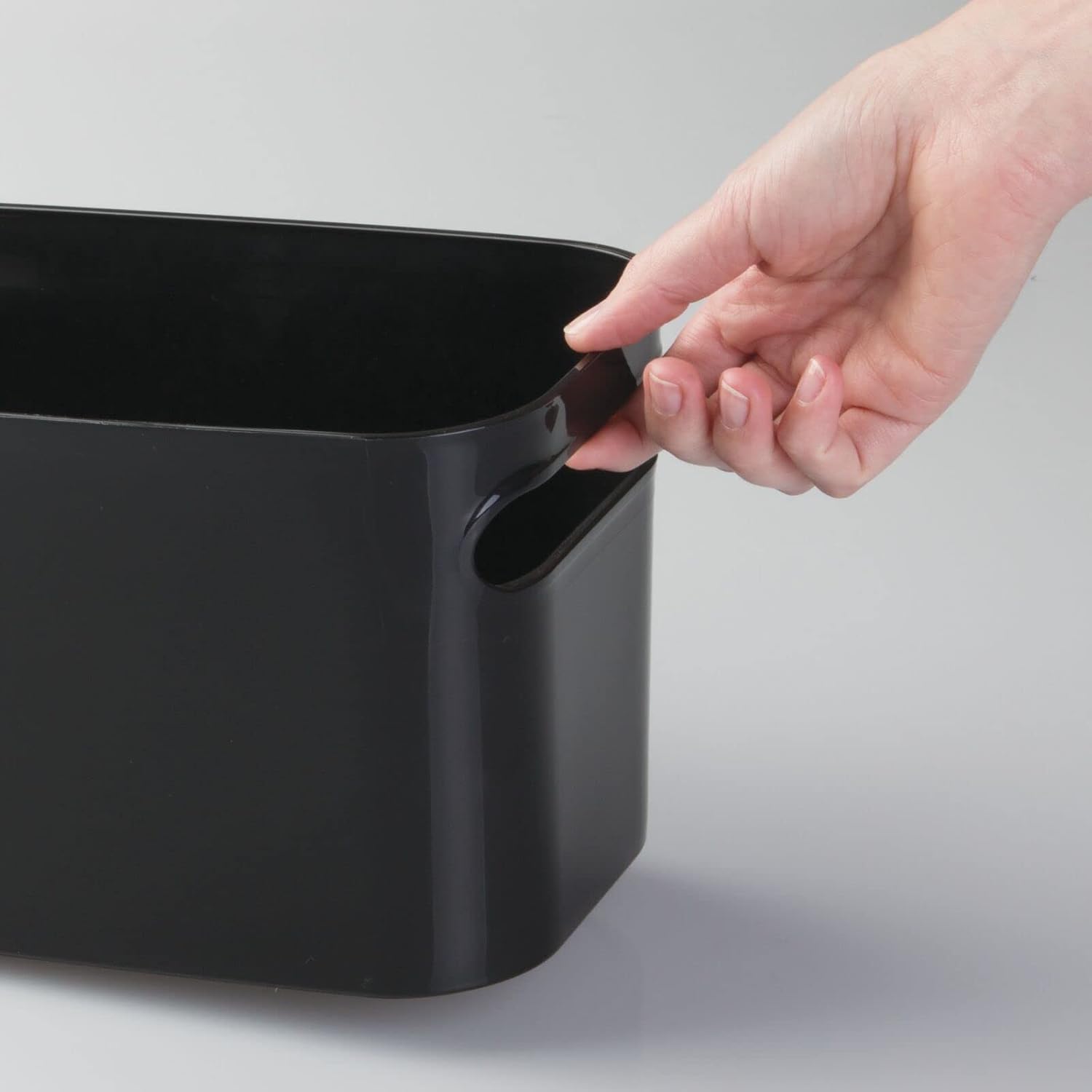 mDesign Deep Plastic Bathroom Vanity Storage Bin with Handles - Organizer for Hand Soap, Body Wash, Shampoo, Lotion, Conditioner, Hand Towel, Hair Brush, Mouthwash - 10" Long, 8 Pack - Black