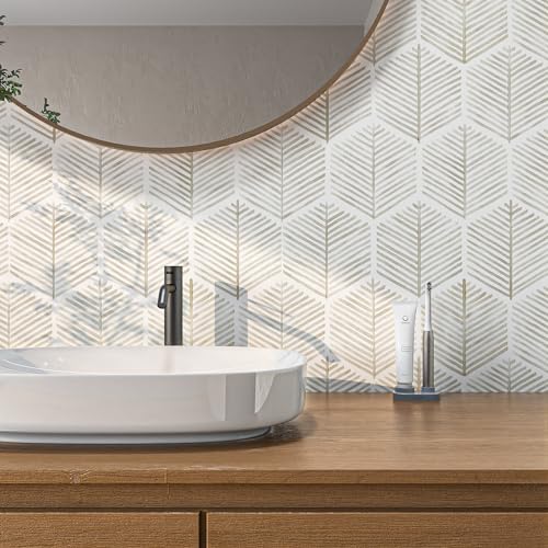 Image of MelunMer Geometric Peel and Stick Wallpaper Boho Beige White 17.3''x591''