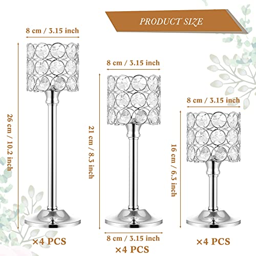 12 Pieces Crystal Candle Holders Set 3 Sizes Tall Crystal Wedding Candlestick Holders Pillar Candelabra Stand For Table Centerpieces For Christmas Party Wedding Dining Decoration (Silver) #TOP1