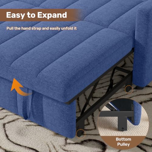 Image of Nebuaegis Sleeper Sofa Bed,3-in-1 Convertible Pull Out Couch with Adjustable Backrest for Living Room,Loveseat Sofa Bed with Side Pockets,Easy Assembly,Blue,1 PCS