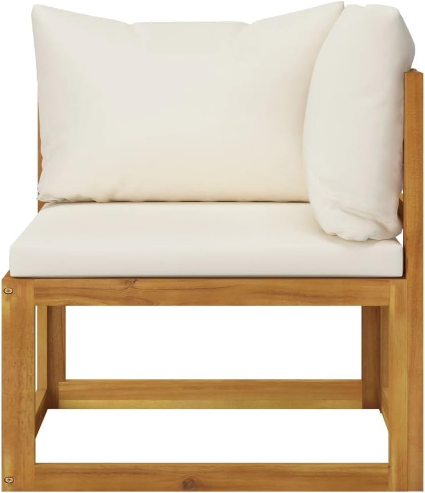 4 Piece Cream Solid Acacia Wood Garden Lounge Set with Removable Cushions, Modular Outdoor Sofa Set Including Coffee Table, Durable Weather-Resistant Patio Furniture