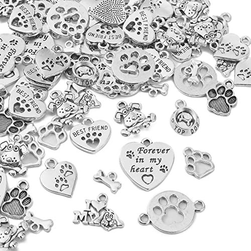 Kitbeads 100Pcs Antique Silver Cat Dog Pet Charms Alloy Cute Pet Theme Charms Tibetan Pet Charms For Jewelry Making Bracelets #TOP2