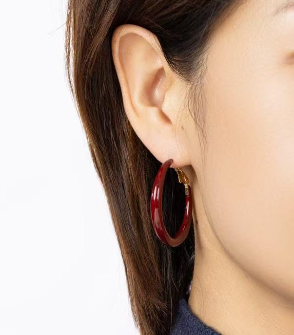 Ancora Red Hoop Earrings for Women Trendy 18K Gold Plated Minimalist Vintage Huggie Burgundy Hoop Earrings Hypoallergenic Sterling Silver Post Dainty Jewelry Gifts for Women Mother Daughter2