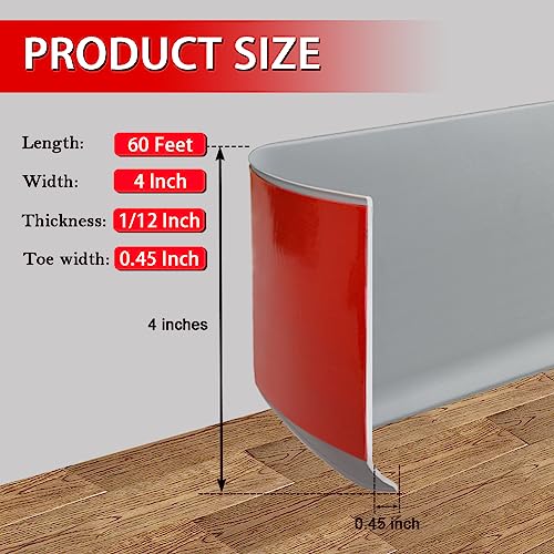 Vinyl Wall Base Baseboard Molding Trim 4" Flexible Self Adhesive Rubber Wall Base Moulding Trim Peel and Stick Design, 4 Inch x 60 Feet, Gray by FONUNO - Image 6