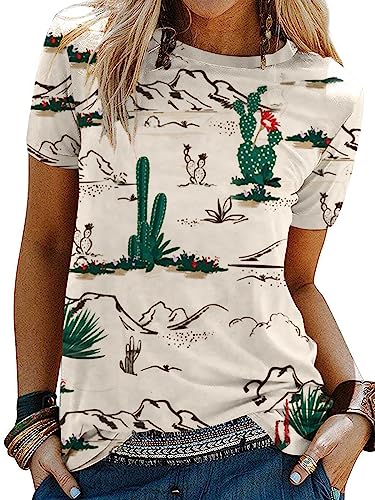 Graphic Shirts for Women Cactus Desert Graphic Tees Short Sleeve Tops2