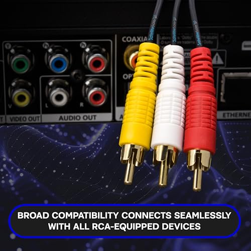 SatelliteSale 3 Male to 3 Male RCA Audio Video AV Composite Cable Universal Wire PVC Black Cord 3 feet