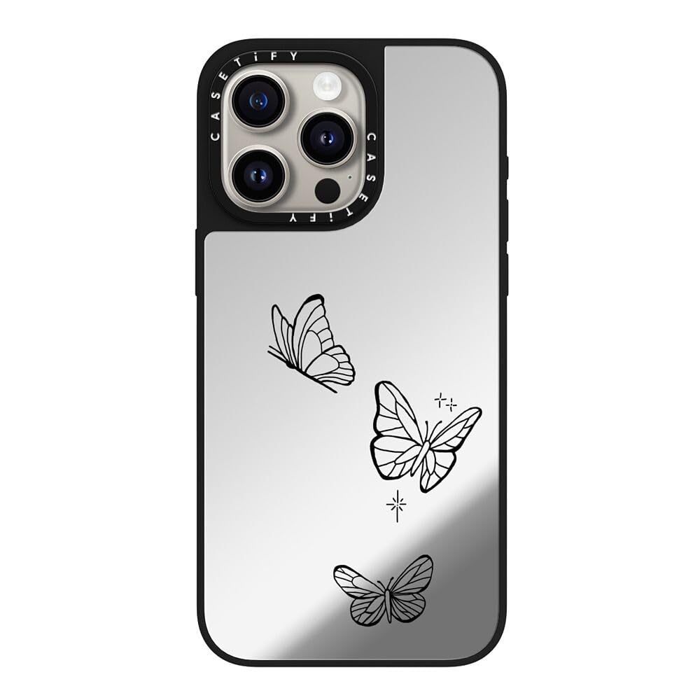 CASETiFY Magsafe 対応ミラー iPhone 15 Pro Max ケース [反射性 / 1.5mからの落下試験をクリア / Magsafe に対応] - Flying By Inked By Dani - シルバー (ブラックバンパー)
