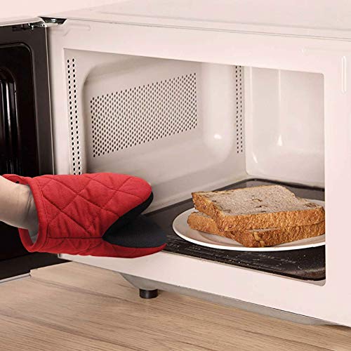 Half Oven Mitt Hot Mitts For Kitchen, 2 Pack Heat Resistant 500 ºf Mini Oven Mitts Cotton Liner Gloves For Kitchen Cooking Baking Grilling Barbecue - Non-Slip Grip, Hanging Loop, Machine Washable(Red) #TOP3