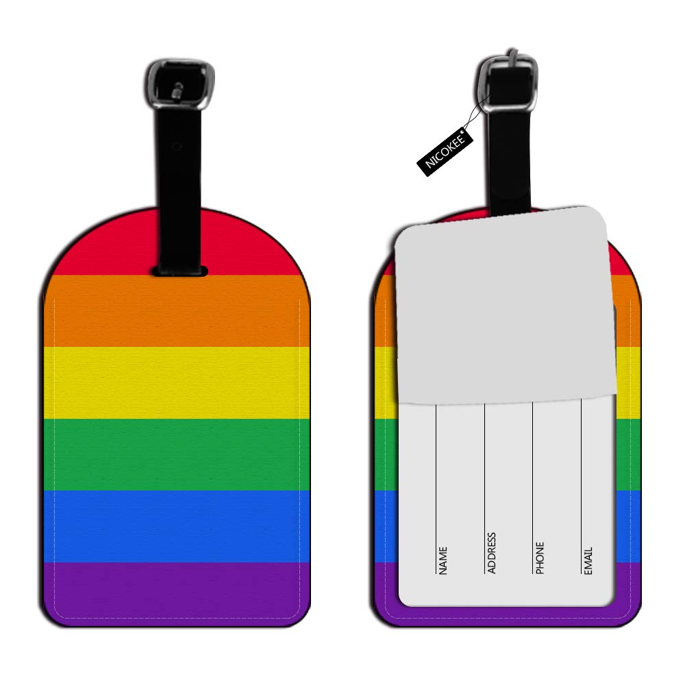Nicokee Rainbow Pride Gay Lesbian Contemporary Luggage ID Tag Carry-On Cards Leather Luggage Tag Suitcase Label - 1 pack