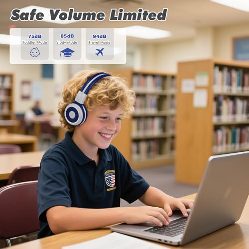 Casque sans fil Bluetooth enfants SIMOLIO gris pliable avec micro et limiteur de volume intégré