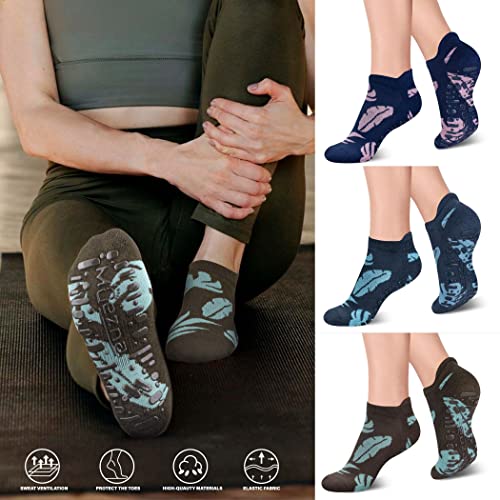 Image of Muezna Non Slip Yoga Socks for Women, Anti-Skid Pilates, Barre, Hospital Socks with Grips, Size 5-10