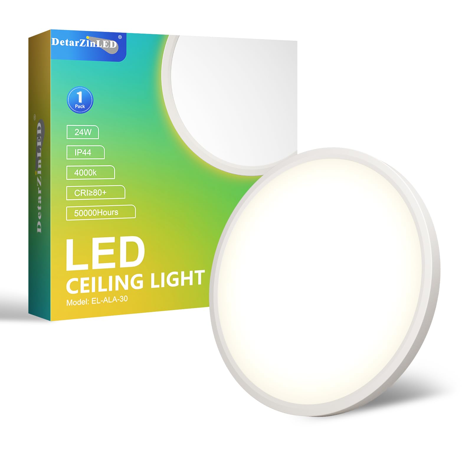 DetarZinLED Ceiling LED Ceiling, 24 W 2640LM 4000 K Ceiling Lamp Ø30 cm, Ceiling Lights Led Panel Bedroom Kitchen Living Room Bathroom Dining Room Hallway Basement Office [Energy Efficiency Class E]