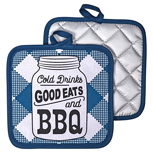 2Pk Print Potholder Hotpad Pot Holder For Cooking Baking Decorating Chef Coffee Wine Theme Print + Bonus Item (Bbq Cold Drinks Good Eats And Bbq Buffalo Check Plaid) #TOP21