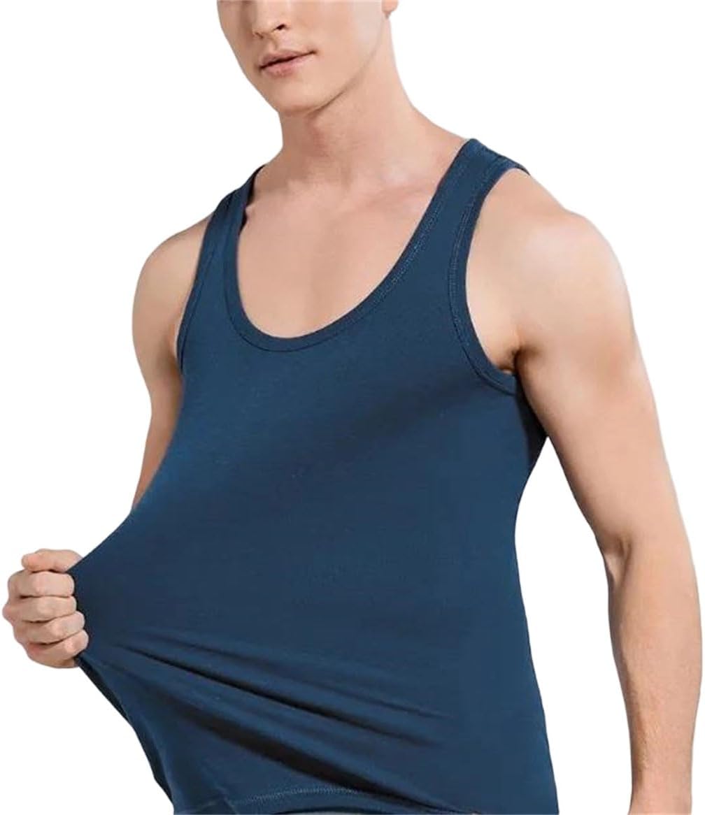 Men Tank Tops Cotton Sleeveless Slim Fit Bodybuilding Casual Base Vest