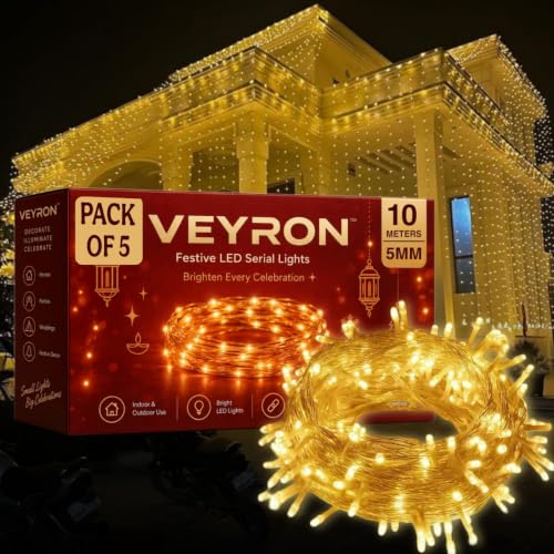 VEYRON™ 36 Feet Long 5MM LED Power Pixel Serial String Light Fairy Lights, Plug Sourced, Home & Outdoor Light for Diwali, Christmas, New Year Tree Light Home Festive Decor (Warm White, Pack of 5)