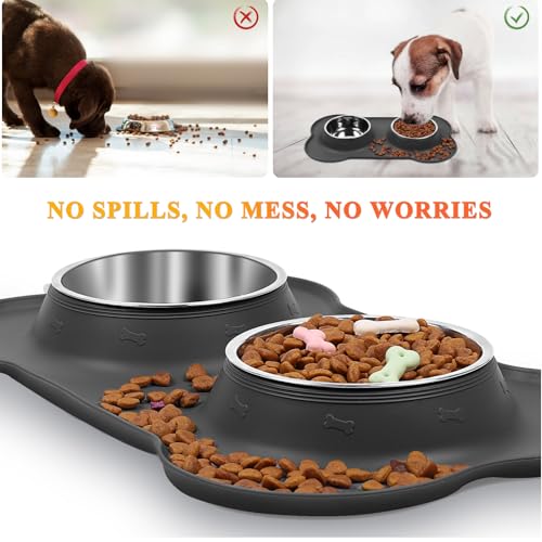 VIVAGLORY Hundenapf Splashfree Fressnapf Hund, Futternapf Hundeschüssel Silikonmatte Unterlage für Camping, Edelstahl Silikon Rutschfester rutschfest, S, Grau